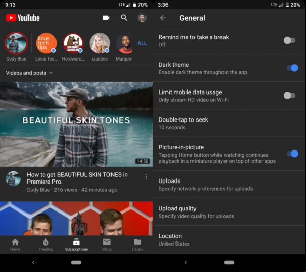Modo Oscuro de YouTube finalmente llega a Android