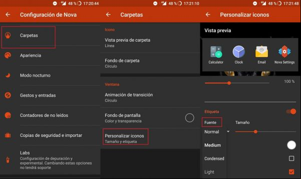 cambiar fuente móvil Android